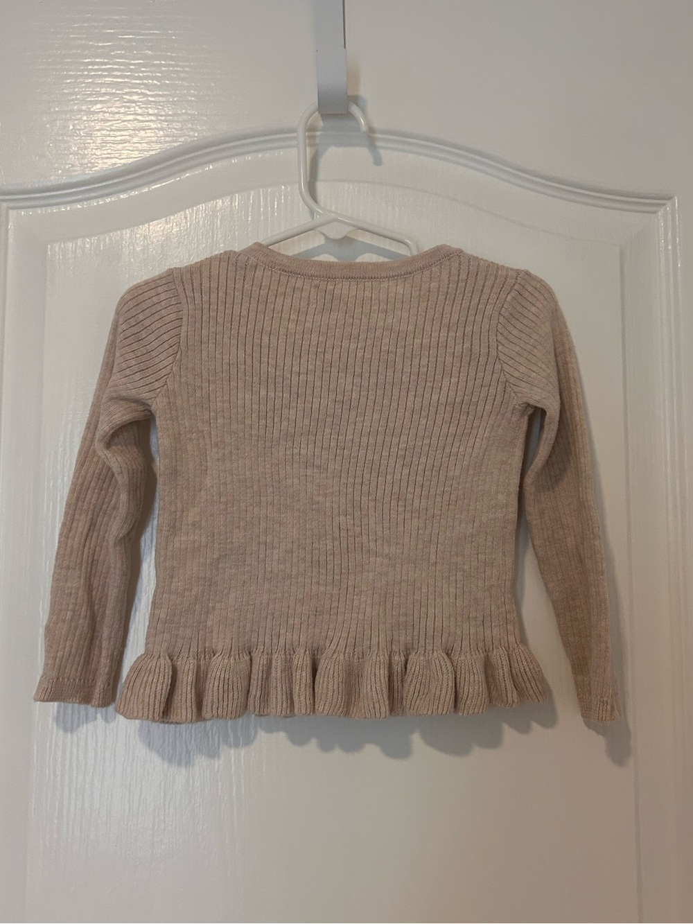 Quincy Mae Beige Ribbed Sweater with Ruffle Hem - Picture 2 of 2